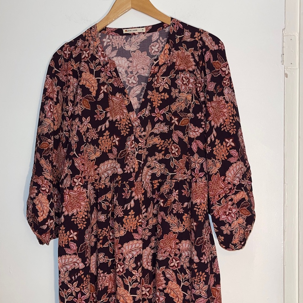 marine layer Lola burgundy floral midi dress medium - Picture 8 of 11